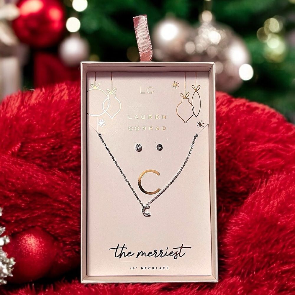 LC Lauren Conrad C Initial Christmas Ornament Necklace And Earrings Set